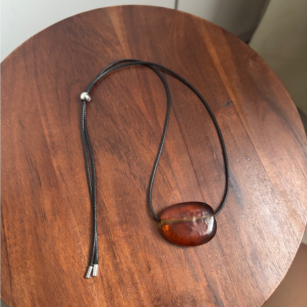Amber Pendant Necklace with Black Cord
